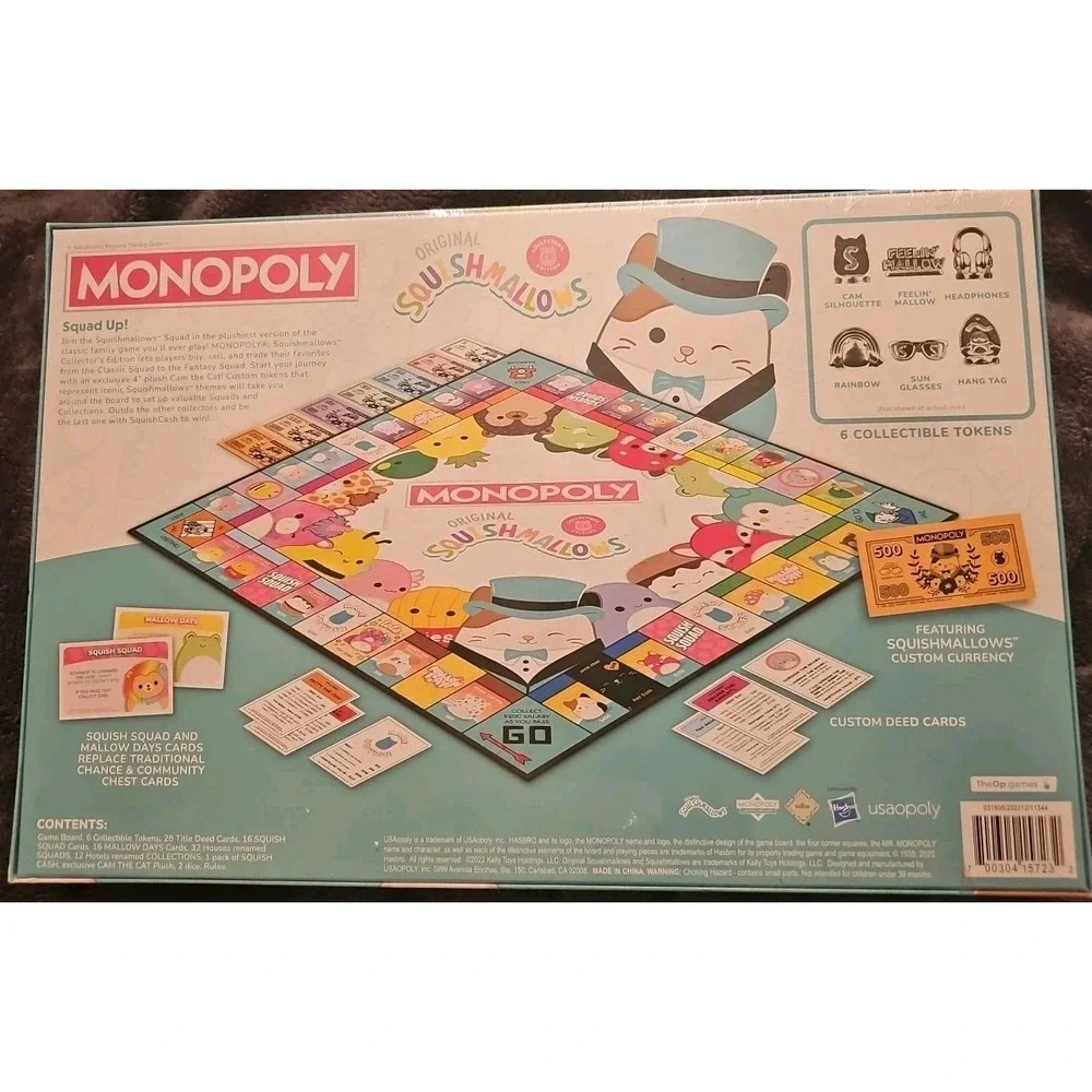 Monopoly: Squishmallows Collector's Edition Featuring Cam The Cat Plush NEW